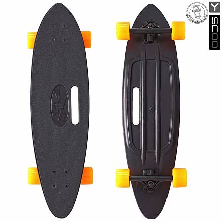 Скейтборд пластиковый Y-Scoo Longboard Shark 409-B с ручкой и сумкой, черно-оранжевый 